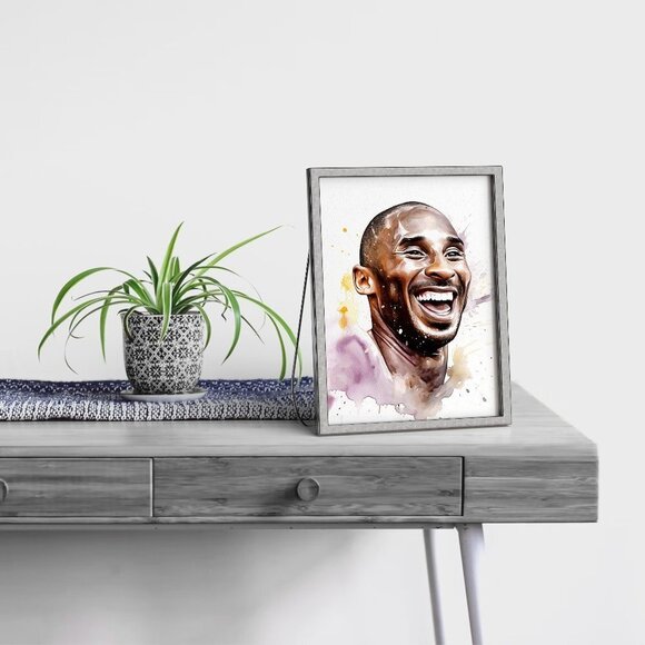 4x6 Happy Kobe Bryant Smiling Portrait Wall Art Watercolor Oil Painting Print - Picture 5 of 5